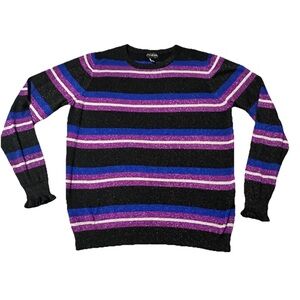 Long Tall Sally Sparkle Stripe Sweater Sz L Metallic Knit Long Sleeve Pullover